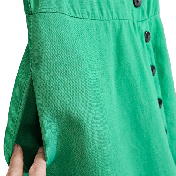Nwot Ann Taylor Green Faux Wrap Side Button Linen Blend Sleeveless Flared Dress - Picture 6 of 15